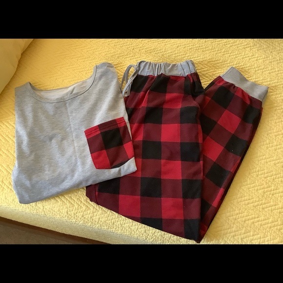 Women’s Gray with Red & Black Buffalo Plaid Pajamas - Picture 1 of 7